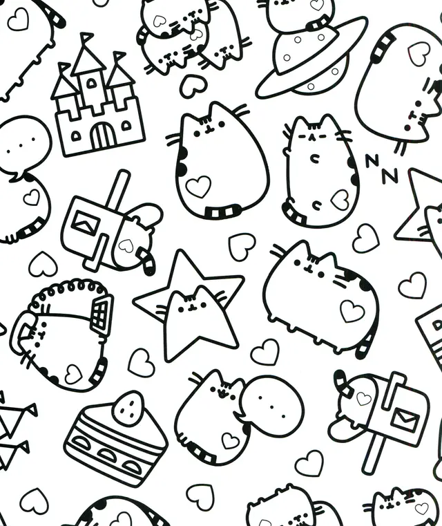 Coloriage Pusheen Adulte Étoiles - Pusheen à imprimer