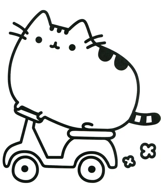 Coloriage Pusheen Cat On Scooter - Pusheen à imprimer