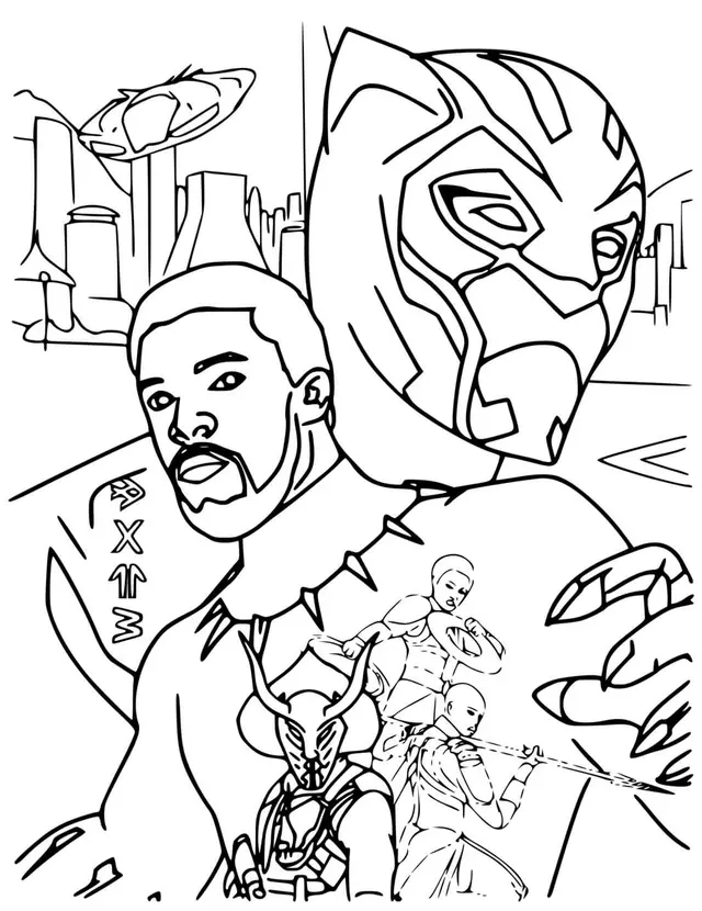 Coloriage Roi Wakanda Black Panther - Black panther à imprimer