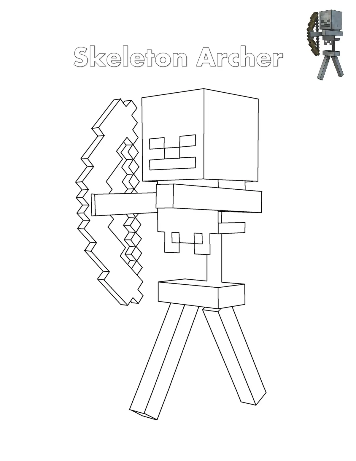 Ausmalbild Skelett-Bogenschütze Minecraft zum Ausdrucken