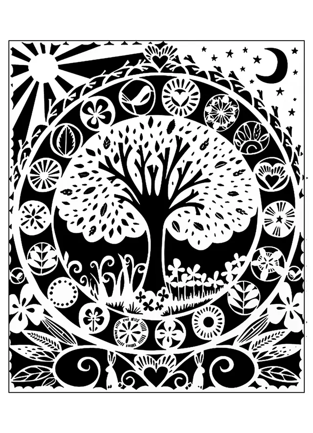Coloriage Adulte Arbre Noir Blanc - Arbre à imprimer