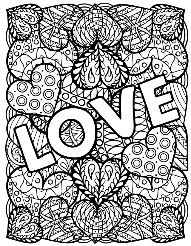 Coloriage Adulte Love Cœurs Saint Valentin - Saint-Valentin à imprimer