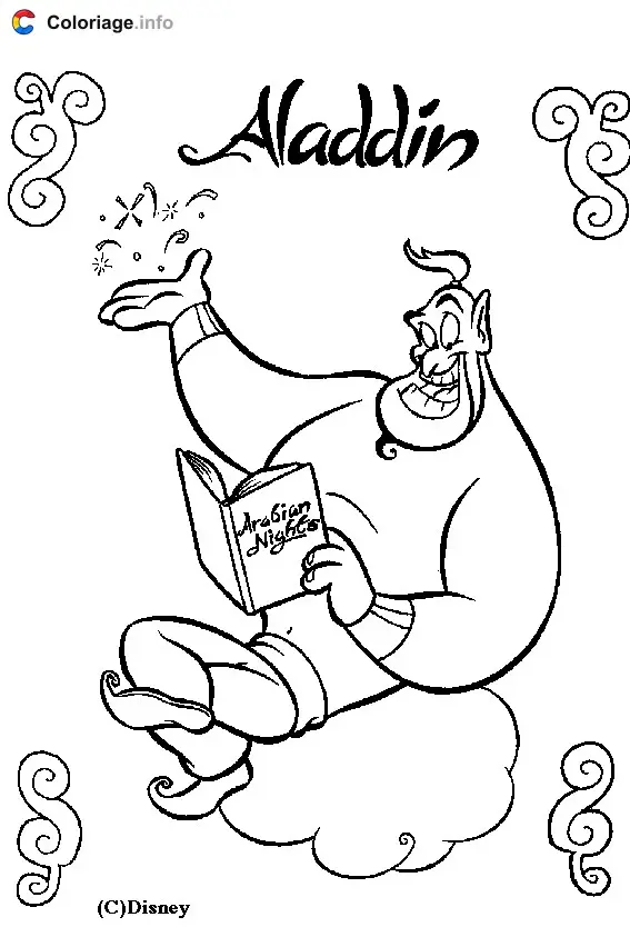 Aladdin and Jasmine's Magic Carpet Ride coloring page to print