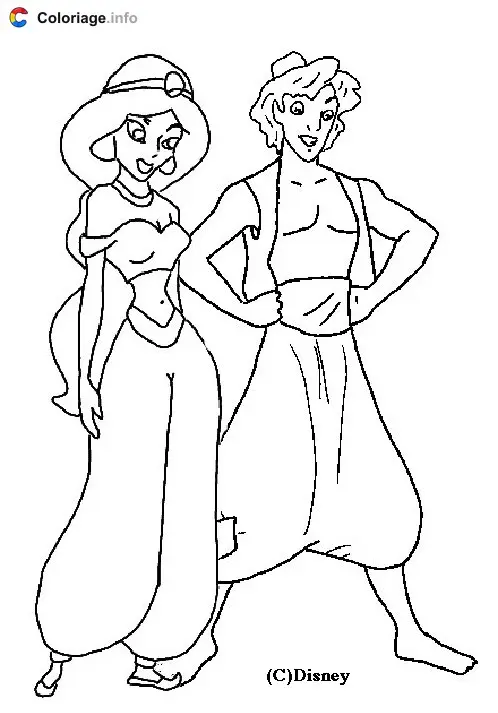 Aladdin and Jasmine's Magic Carpet Adventure coloring page to print