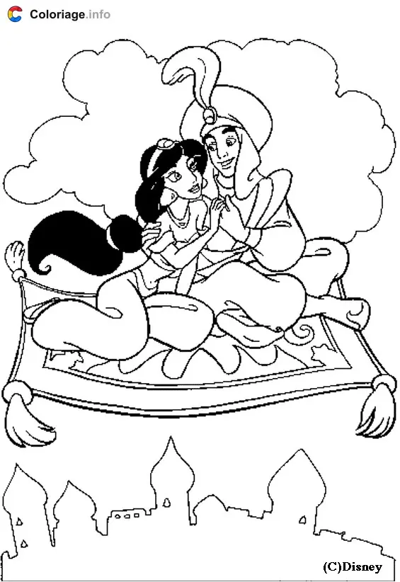 Aladdin and Jasmine's Magic Carpet Ride coloring page to print