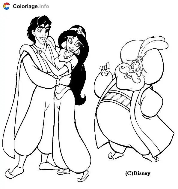Aladdin and Jasmine's Magic Carpet Ride coloring page to print