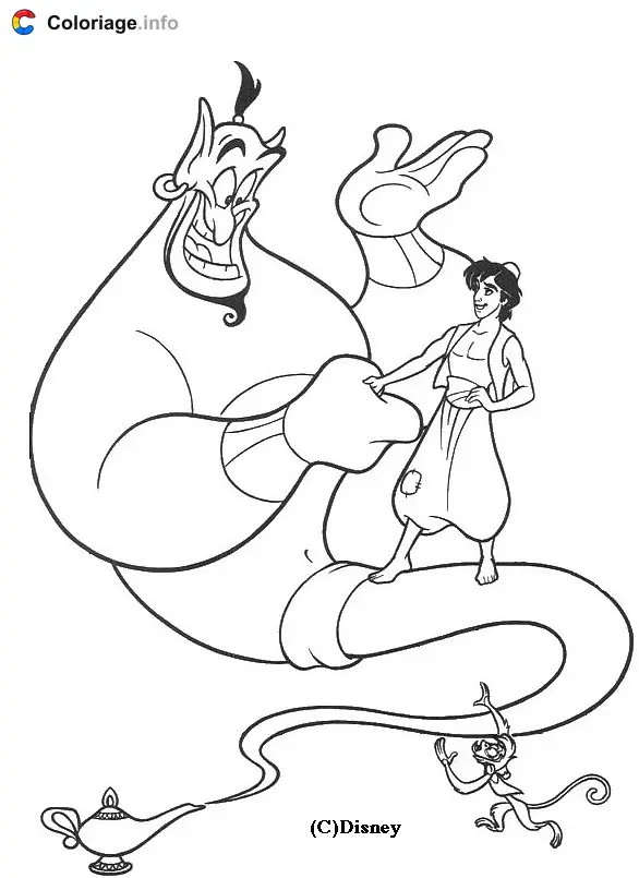 Aladdin and Jasmine in the Palace coloring page to print