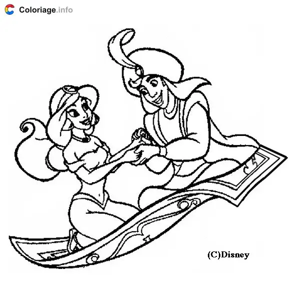 Aladdin and Jasmine's Magic Carpet Adventure coloring page to print