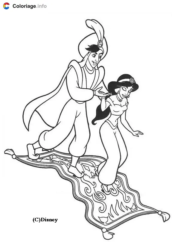 Aladdin and Jasmine's Magic Carpet Ride coloring page to print
