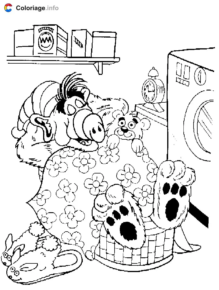 Coloriage Alf dans son lit - Alf à imprimer