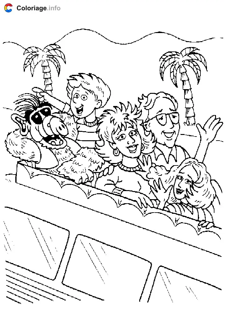 Coloriage Alf et les Tanners en voiture - Alf à imprimer