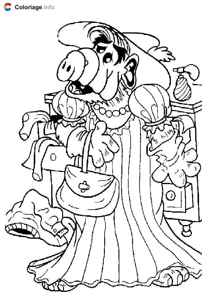 Coloriage Alf habillé avec une robe - Alf à imprimer
