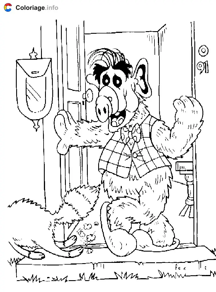 Coloriage Alf ouvre la porte - Alf à imprimer