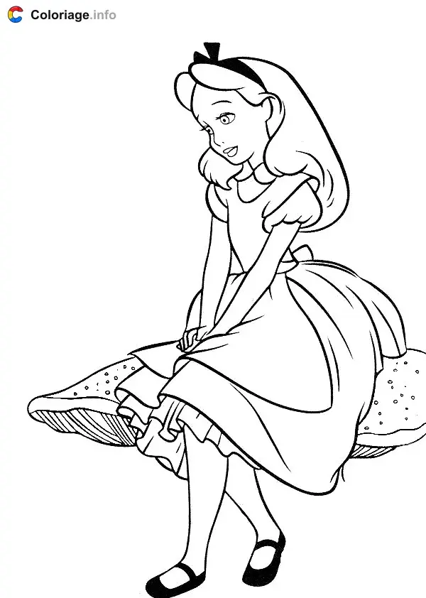 Alice Sitting on a Mushroom coloring page to print