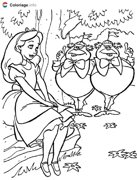 Alice Meets Tweedledee and Tweedledum coloring page to print