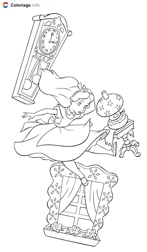 Alice Falls Down the Rabbit Hole coloring page to print