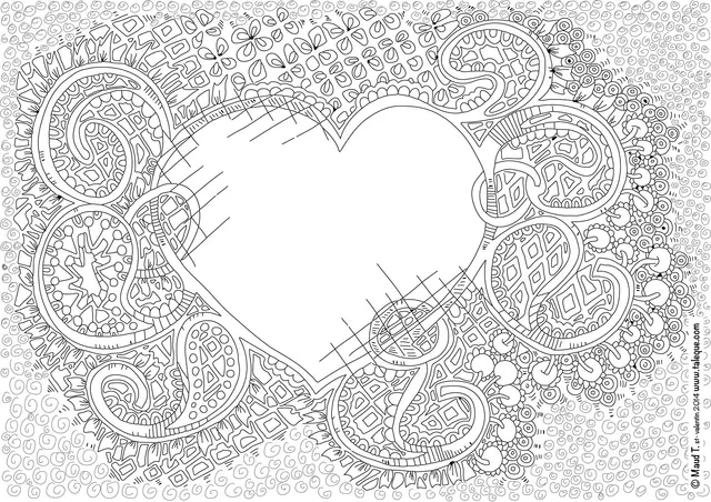 Coloriage Amour Adulte Inspiration Zen - Saint-Valentin à imprimer