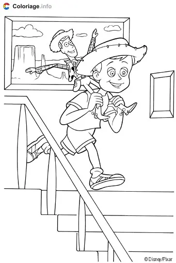 Andy Playing with Woody coloring page to print