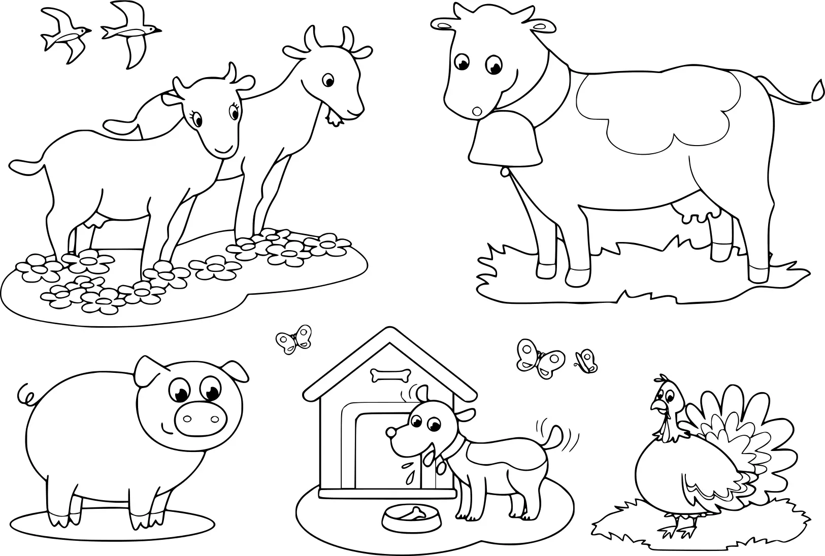 Coloriage Animaux De La Ferme Pour Les Enfants De Chevre Vache Cochon Dindon Le Chien Et Avale - Animaux de la ferme à imprimer