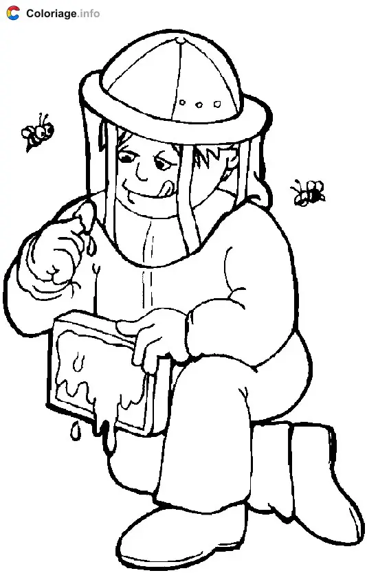 Ausmalbild Imker mit Bienen zum Ausdrucken