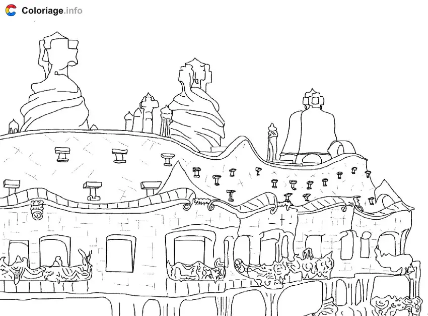 Coloriage Architecture Gaudí Pedrera - Monuments à imprimer