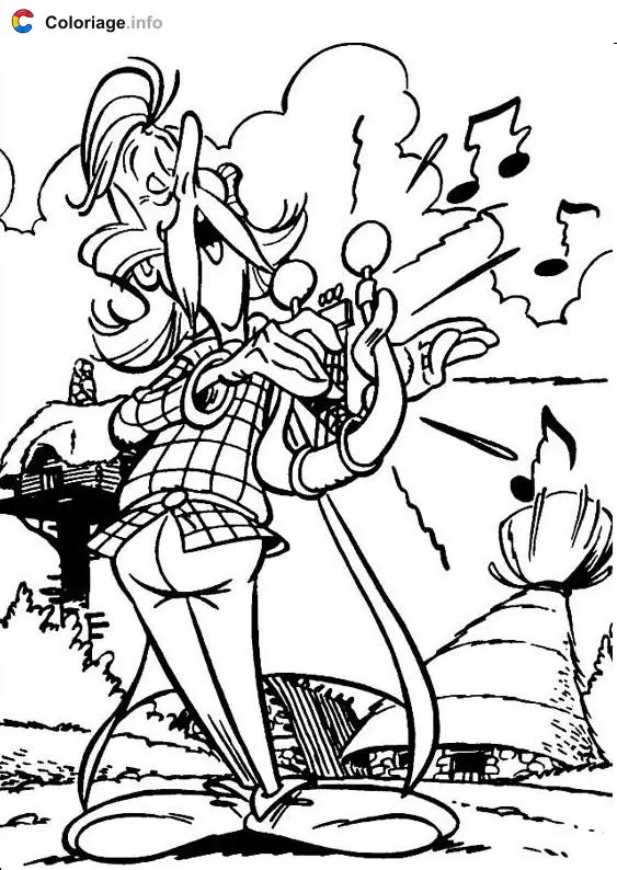 Coloriage Assurancetourix chante dans le village - Astérix à imprimer