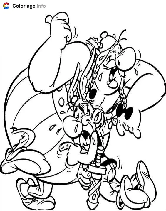 Coloriage Astérix et Obélix pleurent de rire - Astérix à imprimer
