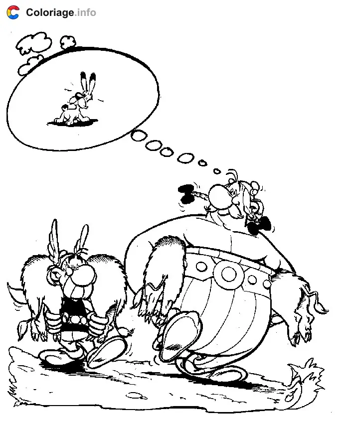 Coloriage Astérix et Obélix reviennent de la chasse aux sangliers - Astérix à imprimer