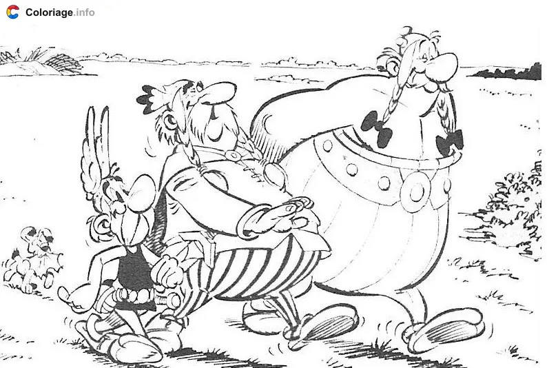 Coloriage Astérix Obélix Abraracourcix en balade - Astérix à imprimer