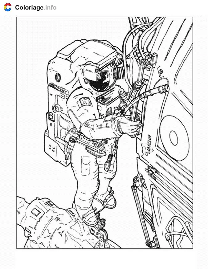 Coloriage Astronaute dans l'espace - Espace à imprimer