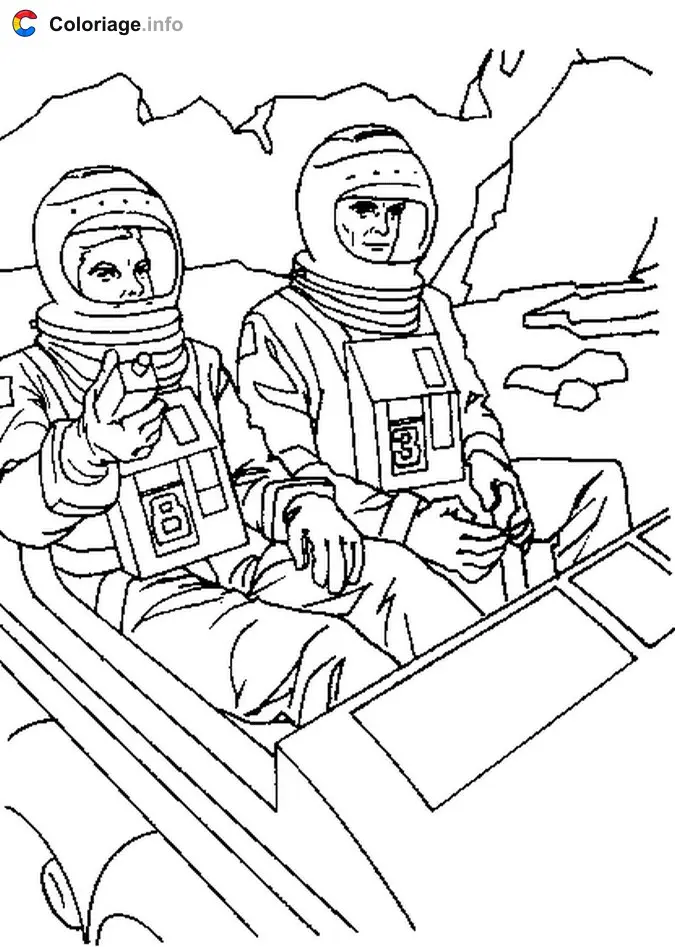 Coloriage Astronautes véhicule - Espace à imprimer