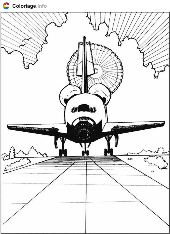 Coloriage Atterrissage navette - Espace à imprimer