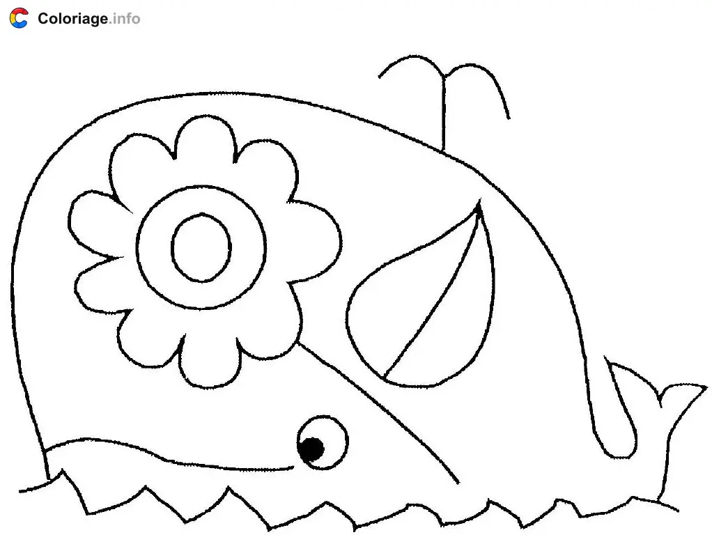 Coloriage Baleine et fleur - Baleines à imprimer