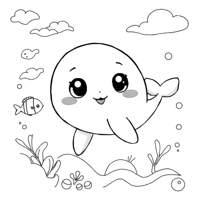 Coloriage Baleine Kawaii Maternelle Dans L'océan - Baleine à imprimer