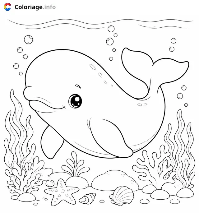 Coloriage Baleine mignonne sous l'océan - Baleine à imprimer