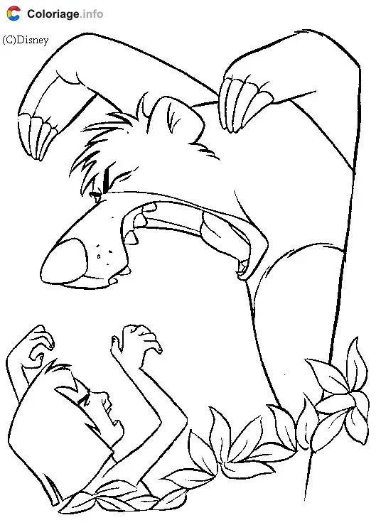 Coloriage Baloo essaie de faire peur à Mowgli - Le Livre de la jungle à imprimer