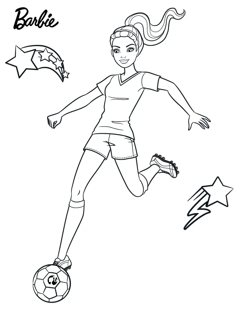 Coloriage Barbie Joue Au Foot Sport - Barbie à imprimer