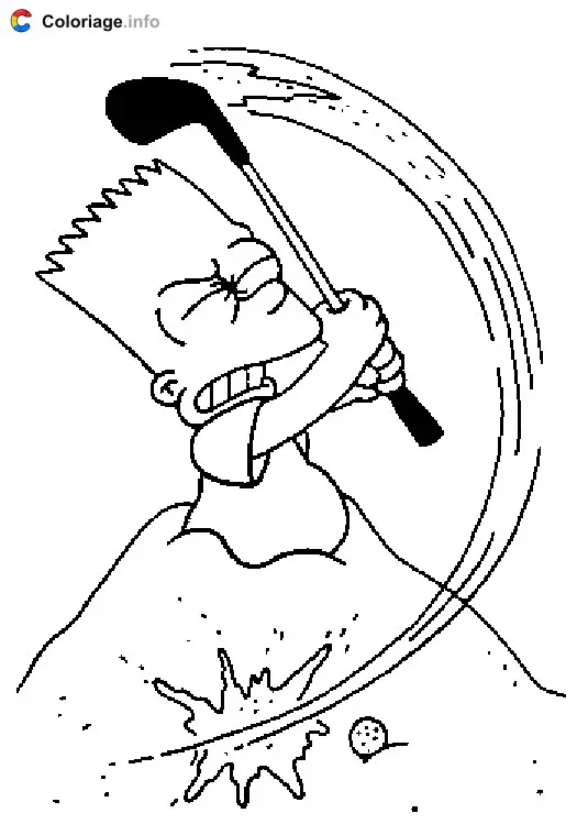 Coloriage Bart joue au golf dans le sable - Golf à imprimer