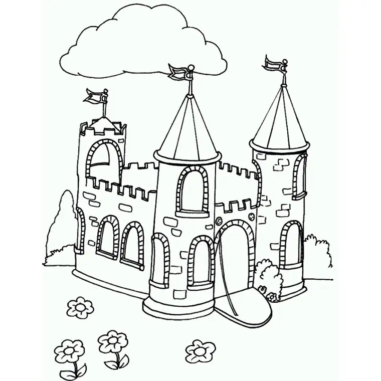 Coloriage Beau Château - Chat à imprimer