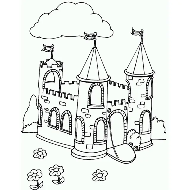 Coloriage Beau Château - Chat à imprimer