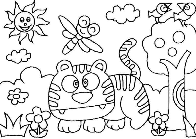 Coloriage Bébé Tigre Dans La Nature - Nature à imprimer