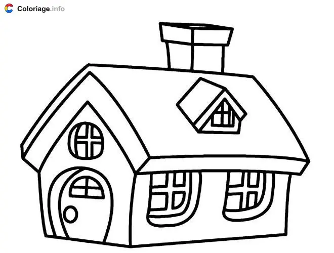 Coloriage Belle maison simple avec fenetres et chemine - Maison à imprimer