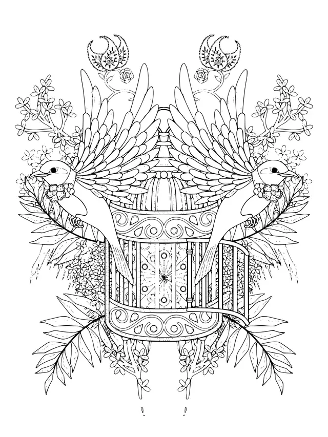 Coloriage Benediction Oiseaux Adulte Avec Des Elements Floraux - Adulte à imprimer