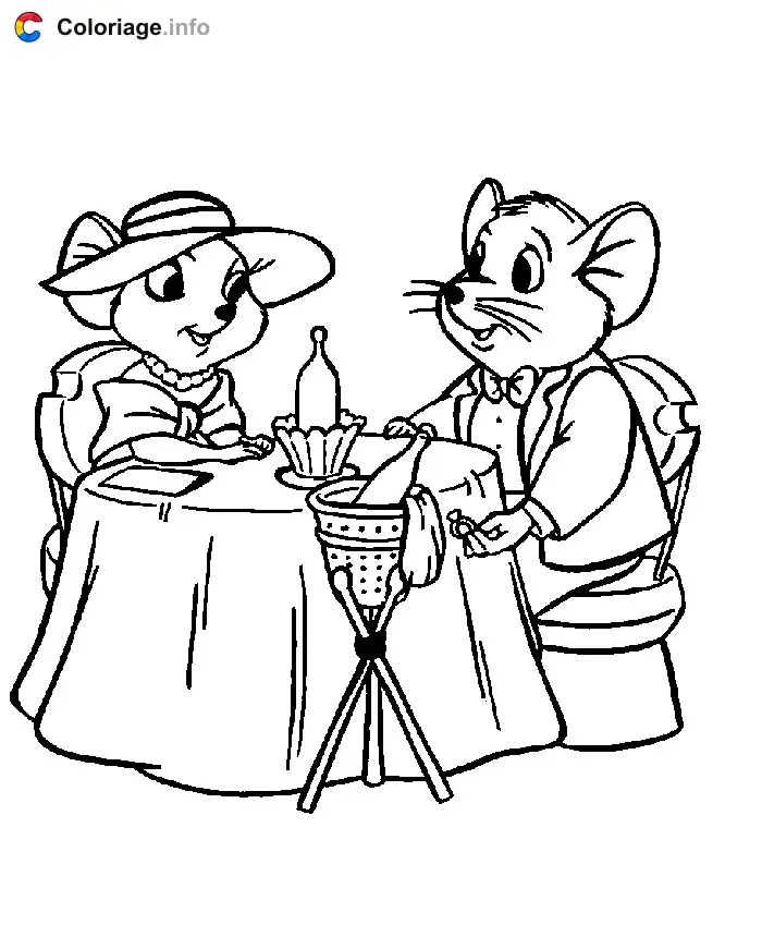 Coloriage Bernard et Bianca au restaurant - Bernard et Bianca à imprimer