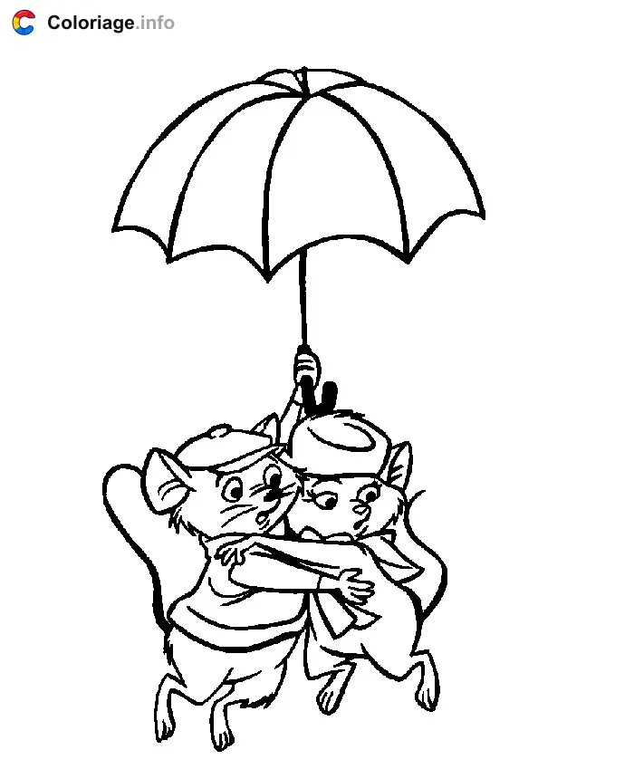 Coloriage Bernard et Bianca avec un parapluie parachute - Bernard et Bianca à imprimer