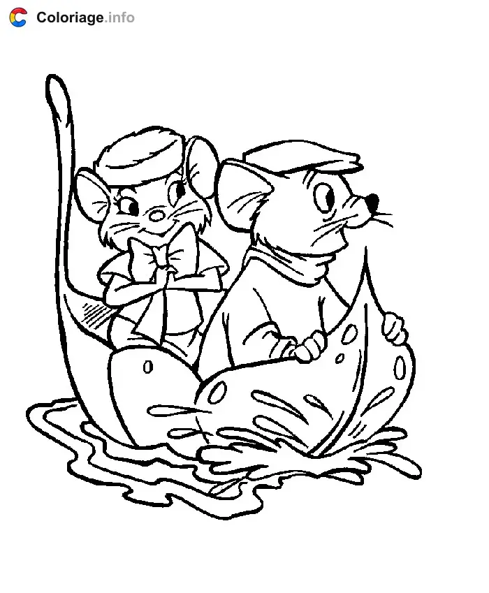 Coloriage Bernard et Bianca en bateau - Bernard et Bianca à imprimer
