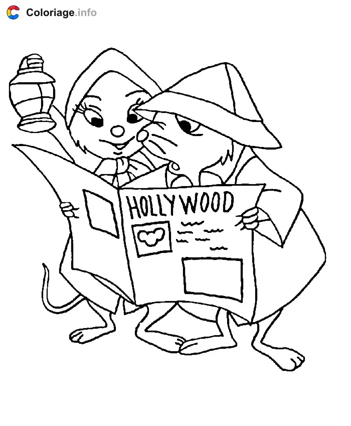 Coloriage Bernard et Bianca lisent le journal - Bernard et Bianca à imprimer