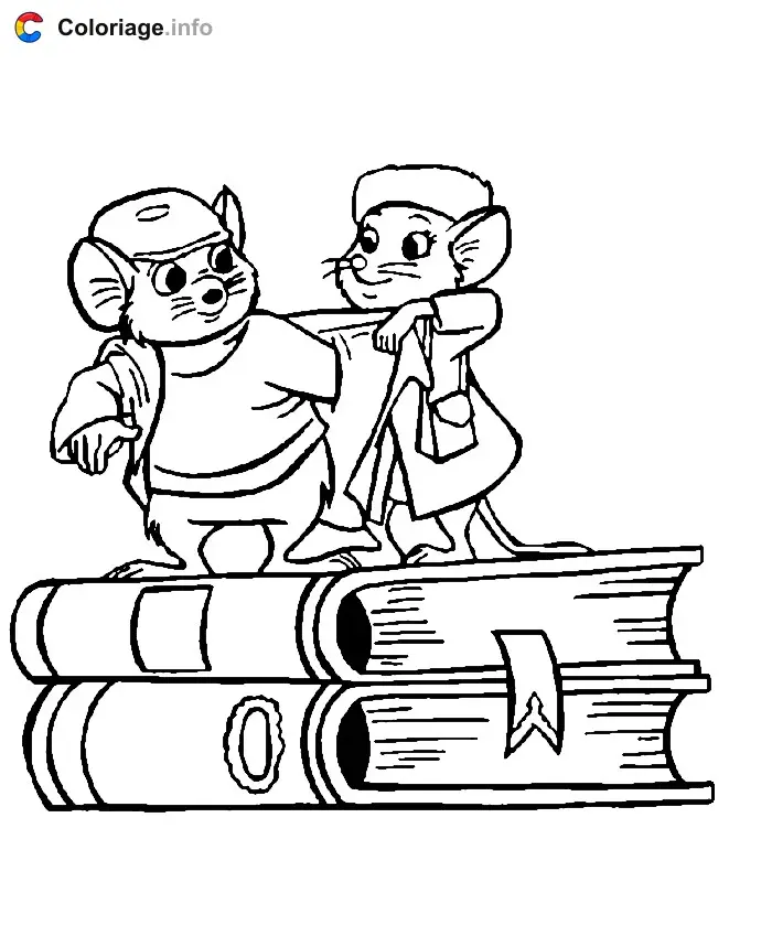 Coloriage Bernard et Bianca sur 2 livres - Bernard et Bianca à imprimer