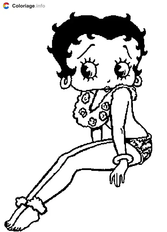 Coloriage Betty Boop à la plage - Betty Boop à imprimer
