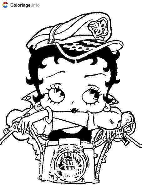 Coloriage Betty Boop au volant de sa moto - Betty Boop à imprimer